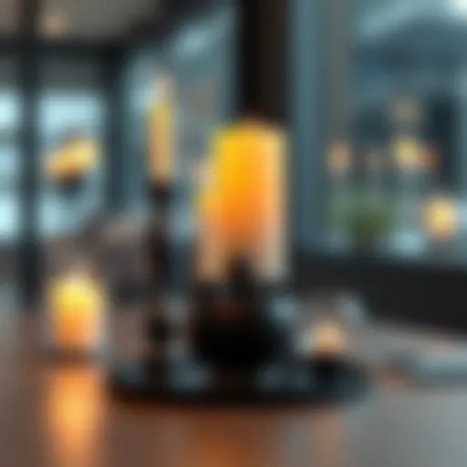 Elegant black candle holder centerpiece on a dining table