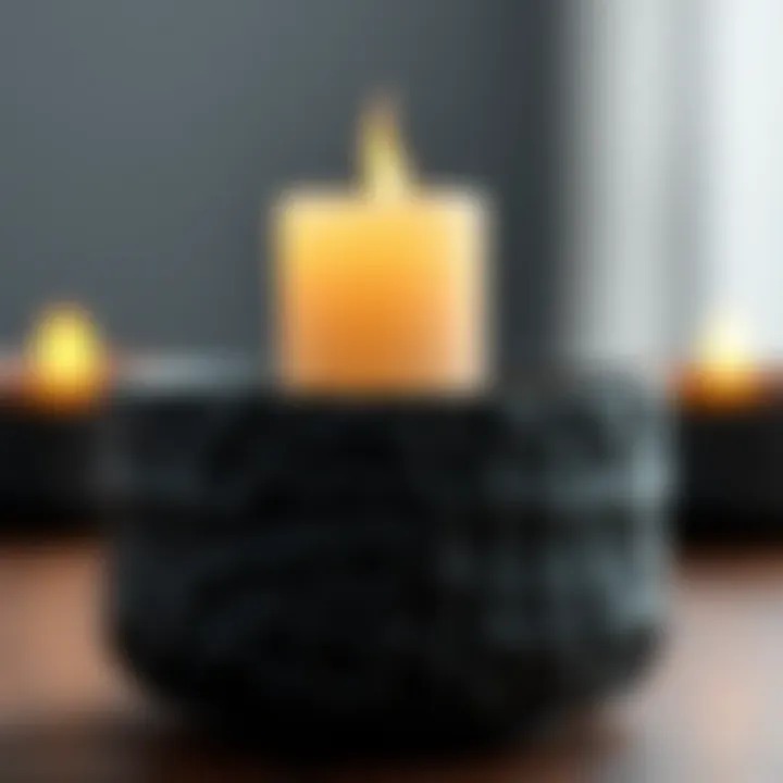 Textured Material of Black Candle Holder Close-up of a textured black candle holder showcasing its material