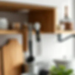 A stylish Command self-adhesive hook holding kitchen utensils