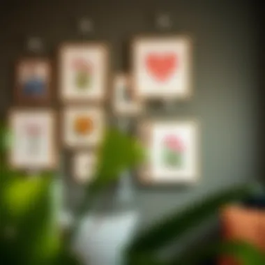 Creative Wall Art Arrangement Using Command Hooks Command self-adhesive hooks used for decorative wall art display