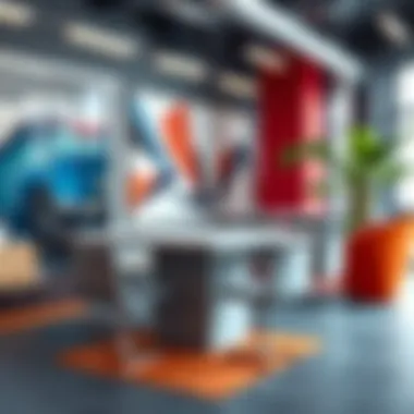 Modern Square Breakroom Table Design Modern square breakroom table in a vibrant office setting