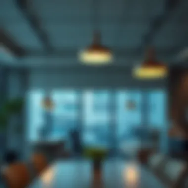 Contemporary wall pendant lights in a stylish office space