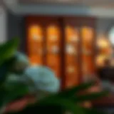 Elegant corner display cabinet showcasing fine china