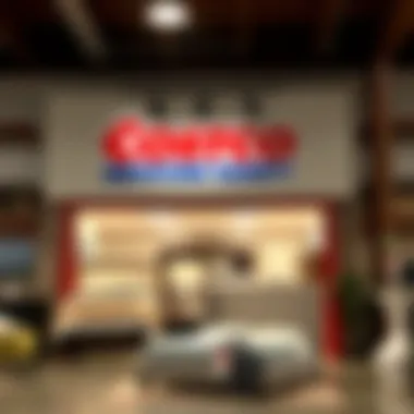 Costco storefront highlighting furniture selection including Murphy beds