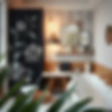 Stylish bathroom featuring a black floral shower curtain with matching decor