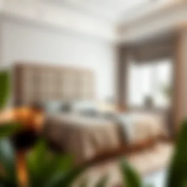 Cozy bedroom featuring a queen bed with a beautifully integrated headboard