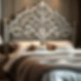 Elegant queen bed headboard showcasing intricate design details