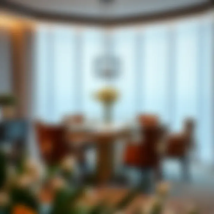 An elegant dining setting featuring decorative aprons accentuating the decor.