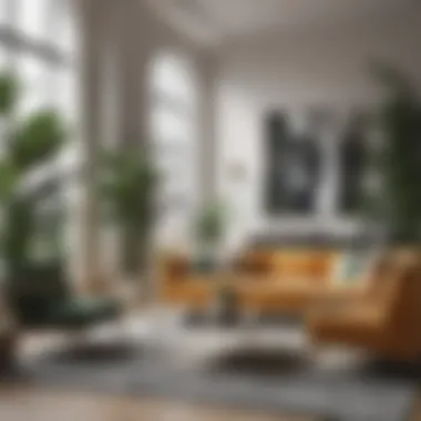 Stylish Living Room with Tall Fake Plants Stylish living room featuring tall standing fake plants