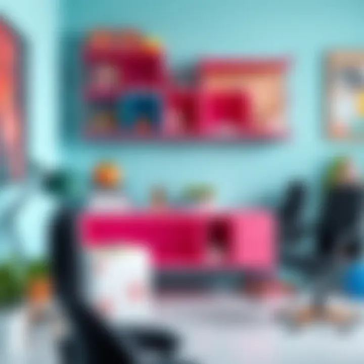 Creative use of colors in desk shelf setup