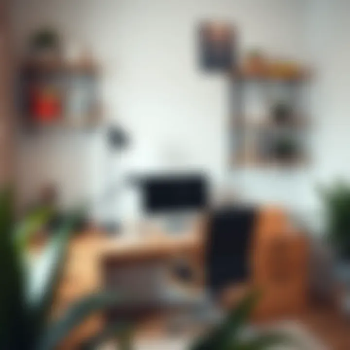 Minimalist desk with additional shelves and organized office supplies