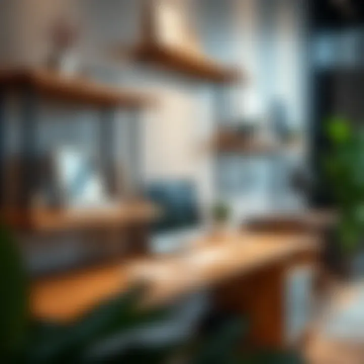 Wooden desk shelves complementing a modern workspace