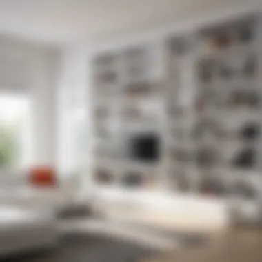 Striking White Bookshelf in a Modern Living Space Contemporary living room featuring a striking white bookshelf as a focal point
