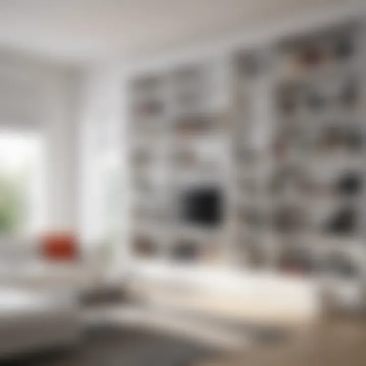 Striking White Bookshelf in a Modern Living Space Contemporary living room featuring a striking white bookshelf as a focal point
