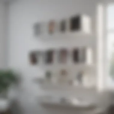 Sleek White Bookshelf in a Minimalist Workspace Minimalist workspace showcasing a sleek white bookshelf