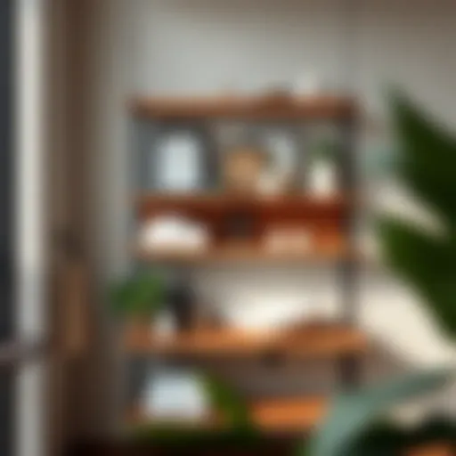 A modern wooden bathroom shelf showcasing elegant decor and storage solutions