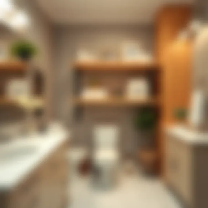 A beautifully organized bathroom featuring efficient shelving systems