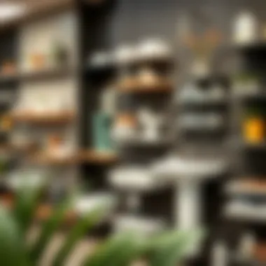 A variety of bathroom shelves in different materials and styles displayed at Home Depot