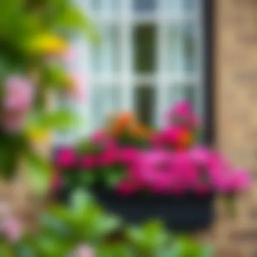 Elegant Black Wooden Window Box with Flowers Elegant black wooden window box filled with vibrant flowers