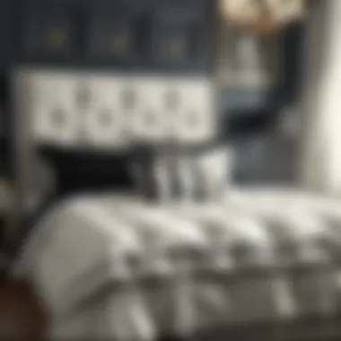 Luxurious black and white king comforter on a stylish bed