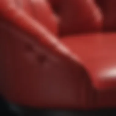 Close-up of red leather upholstery on a bar stool