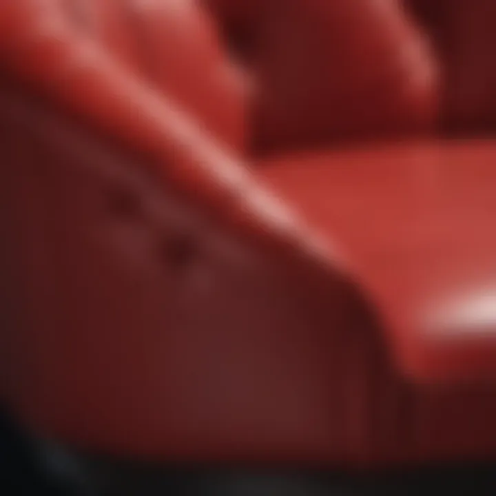 Close-up of red leather upholstery on a bar stool