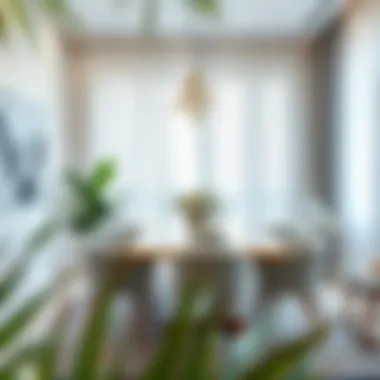 Stylish Dining Area with Sheer Curtains Stylish dining area adorned with white sheer curtains and modern decor