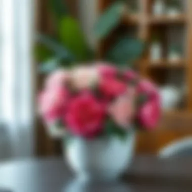 Elegant arrangement of faux flowers in a ceramic pot