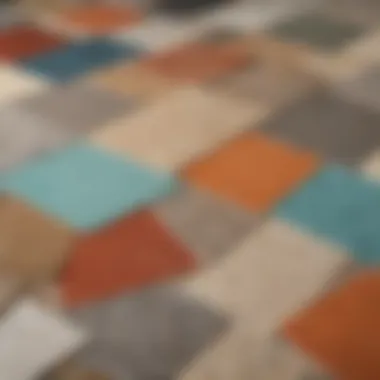 Close-up of various Formica countertop remnants showcasing diverse colors and textures