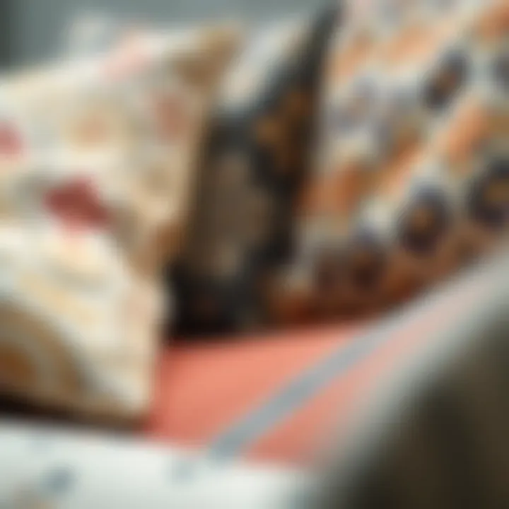 Close-up of futon fabric textures and patterns