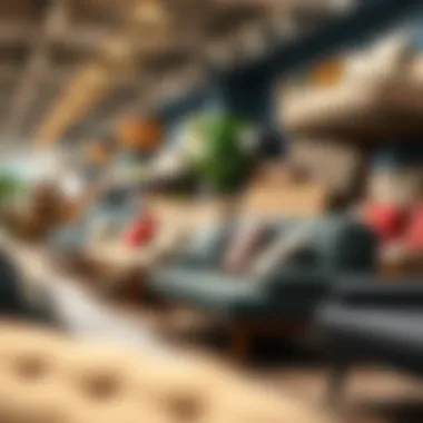 A variety of futons displayed at a furniture store