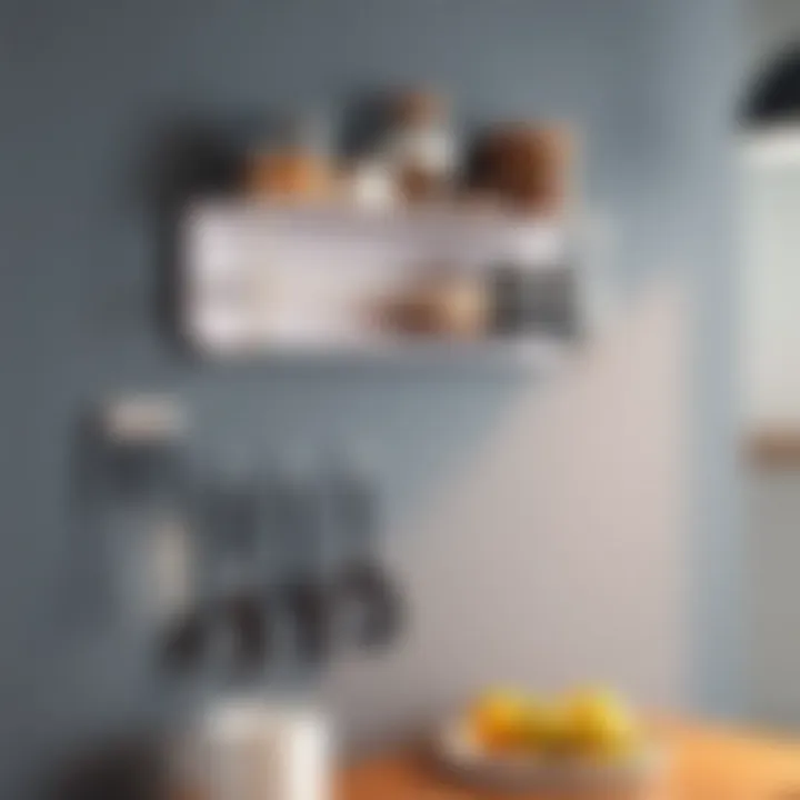 Stylish kitchen wall rack featuring hooks for utensils