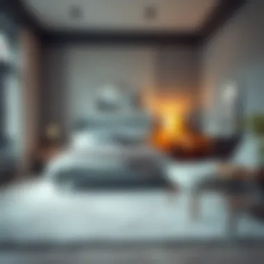 A cozy bedroom featuring a low profile carpet harmonizing with decor