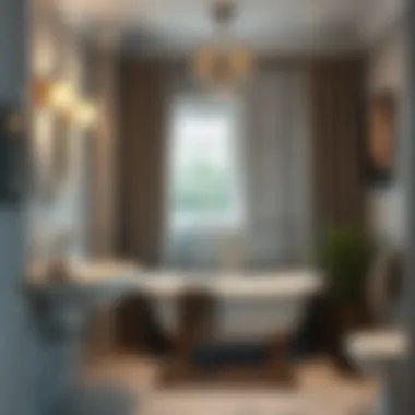 Chic Bathroom with Luxurious Shower Curtain Rods Stylish bathroom featuring luxury shower curtain rods.