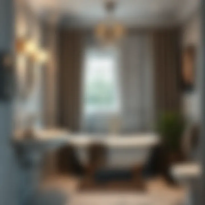 Chic Bathroom with Luxurious Shower Curtain Rods Stylish bathroom featuring luxury shower curtain rods.