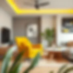 Stylish mustard yellow accent chair in a modern living room setting