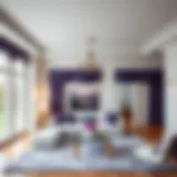 Elegant Living Room with Purple Valances Elegant living room featuring purple valances