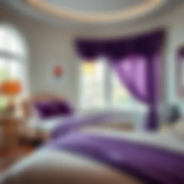 Stylish Bedroom Featuring Purple Valance Stylish bedroom showcasing purple valance