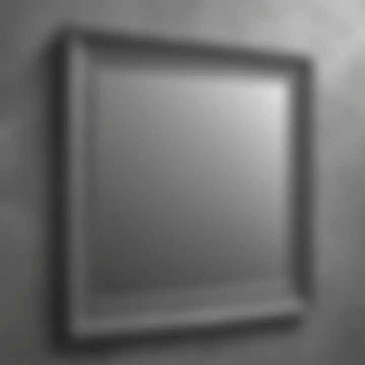 Close-up of a textured gray wall mirror frame