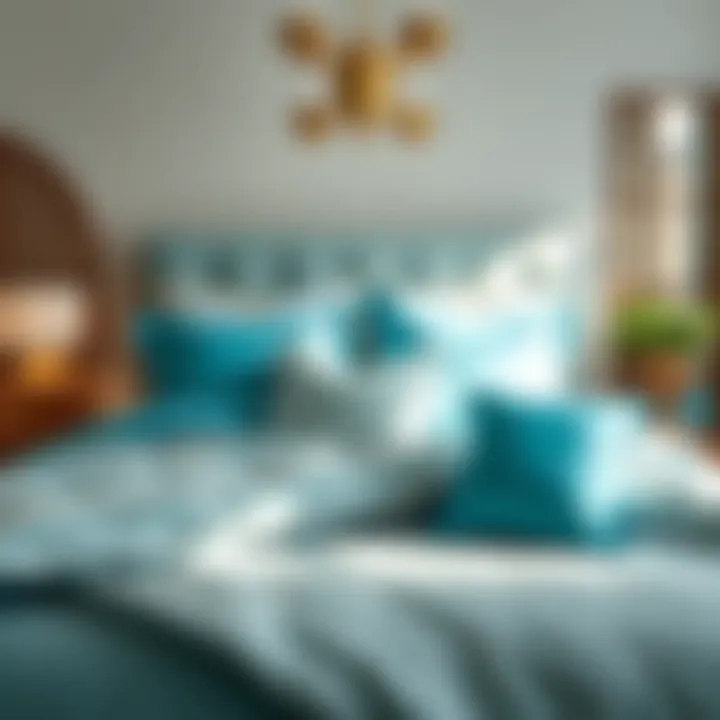 Elegant bedroom setting featuring turquoise decor