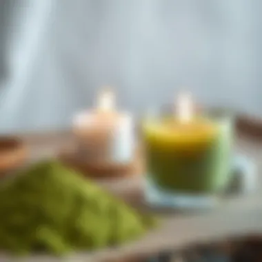 Harmony of Scent and Aesthetics Close-up of matcha powder beside a lit candle