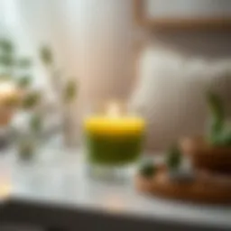 Elegant matcha scented candle glowing softly