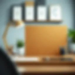 Aesthetic small cork board on a stylish desk