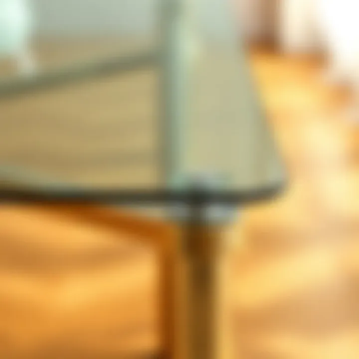 Close-up of glass table detailing and craftsmanship