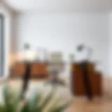 Modern glass desk table in a minimalist office