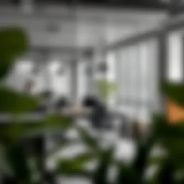 Modern office featuring a narrow sit to stand desk