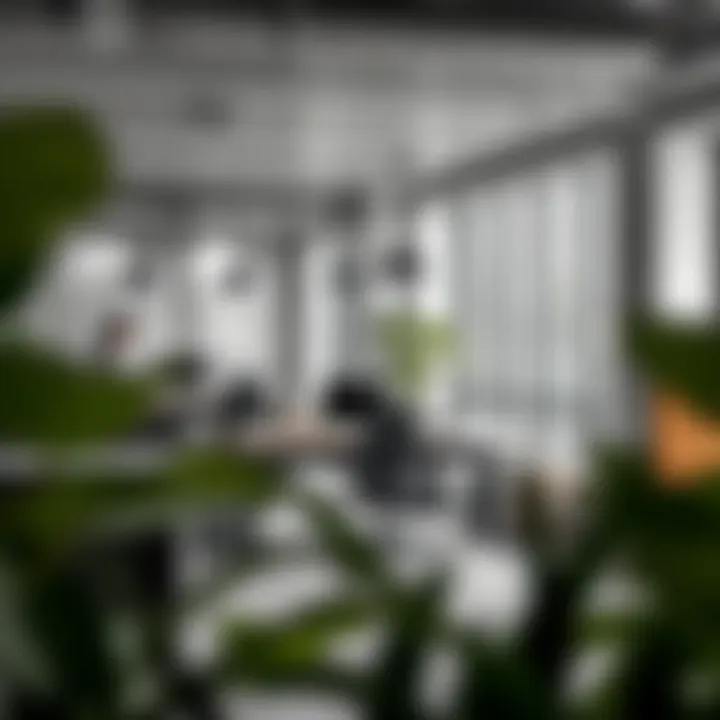 Modern office featuring a narrow sit to stand desk