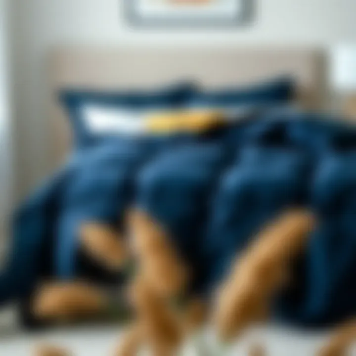 Maintenance tips for navy blue oversized king comforter displayed visually