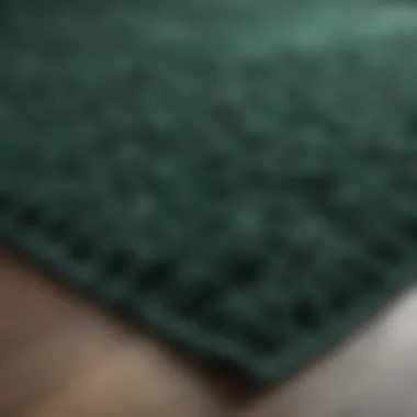 Close-up of the texture and fabric of an emerald green rug