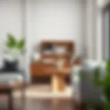 Elegant unfinished narrow end table in a modern living room